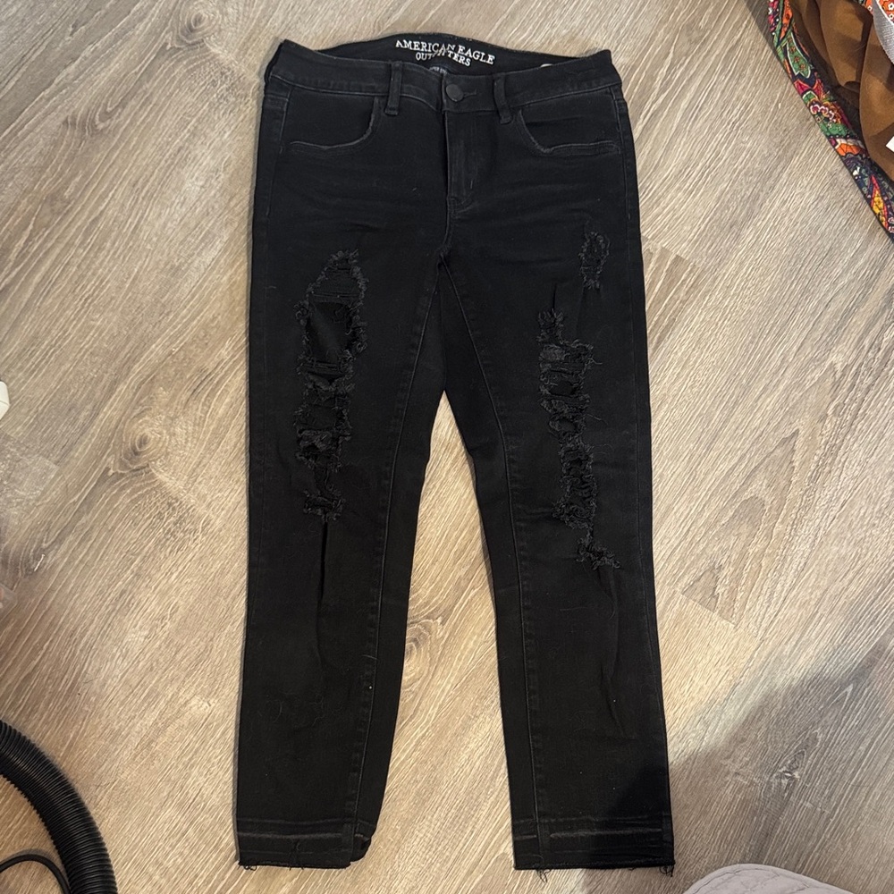 American Eagle Black Ripped Skinny Jeans